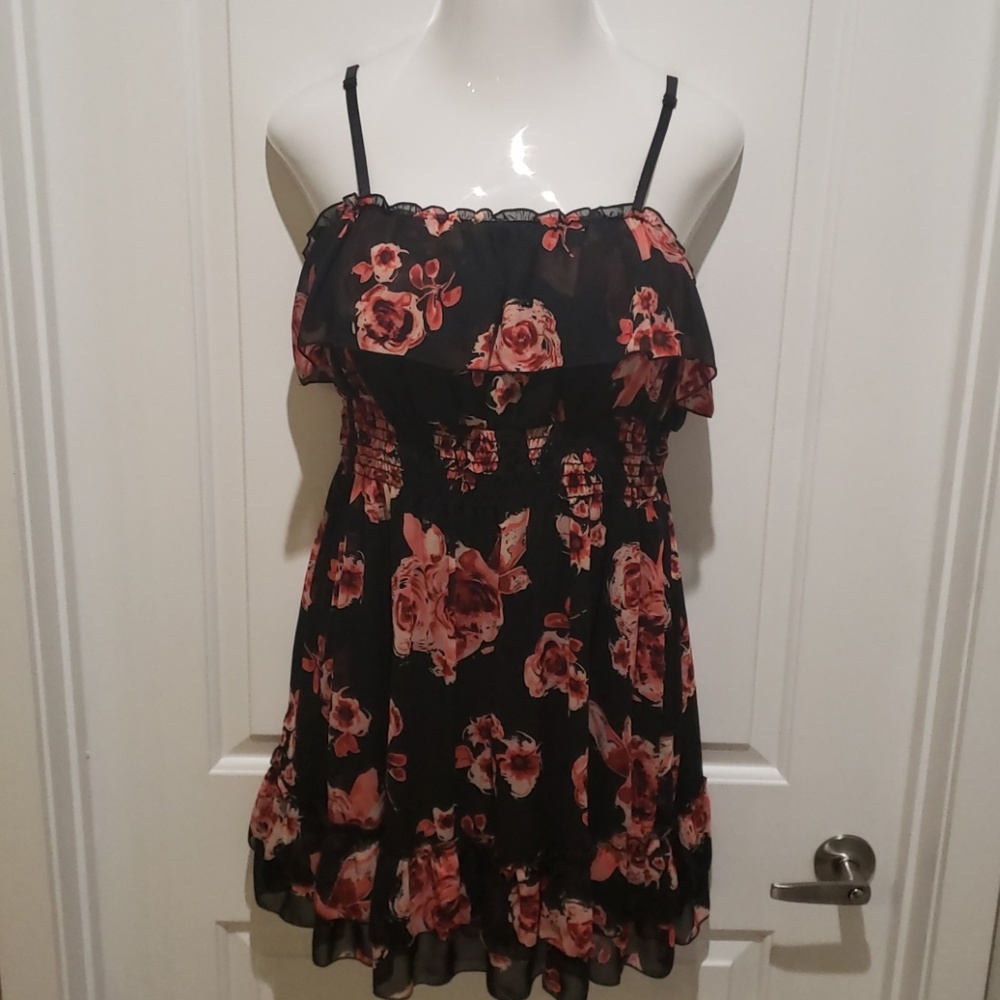 Super Cute Little Black Dress with Rose Print